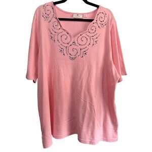 Quacker Factory Size 2X Pink Embellished Top With Rhinestone Design